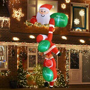 8FT Climbing Santa Christmas Inflatable with LED Lights and Suction Cups